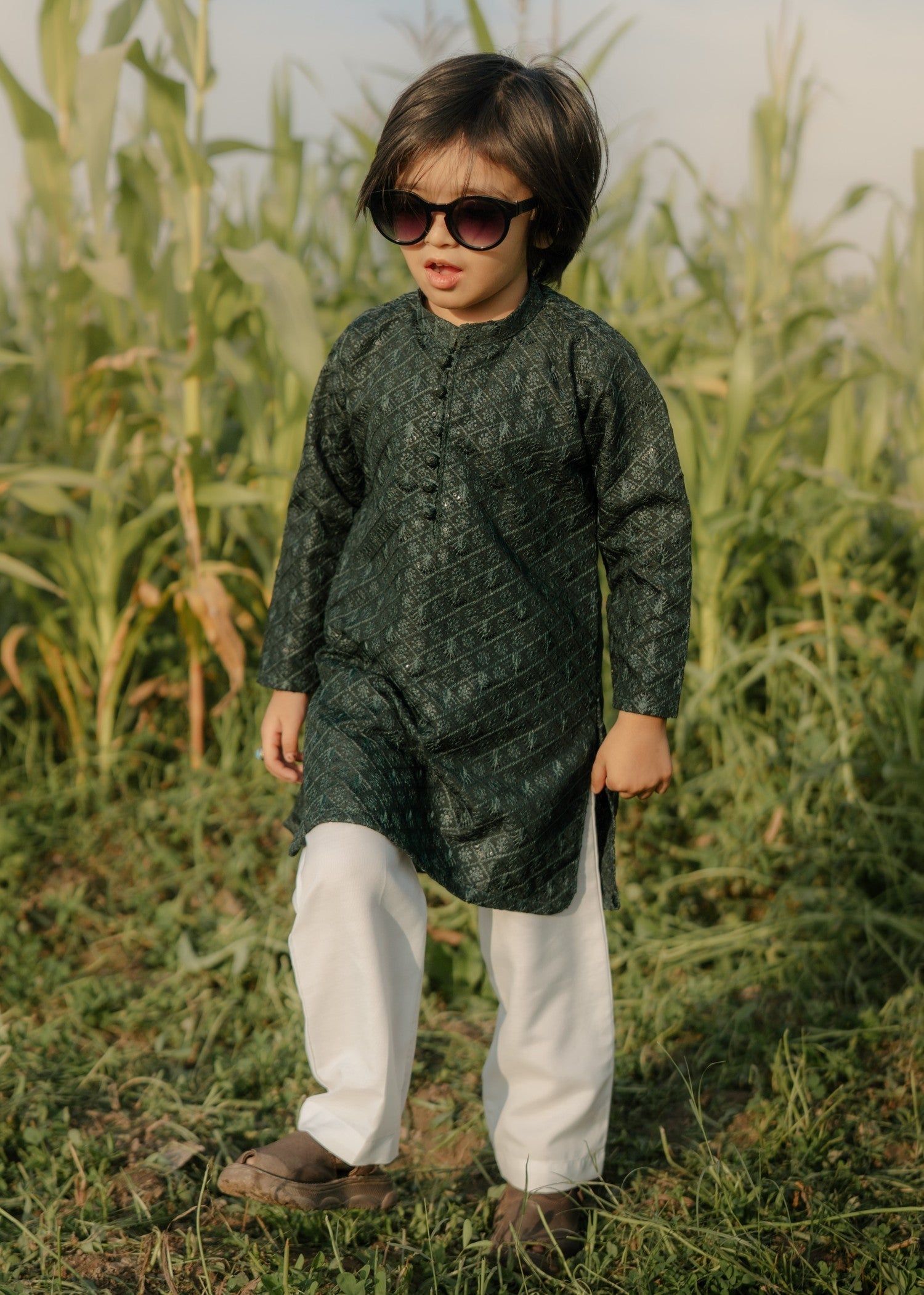 masuri Kurta in Bottle green