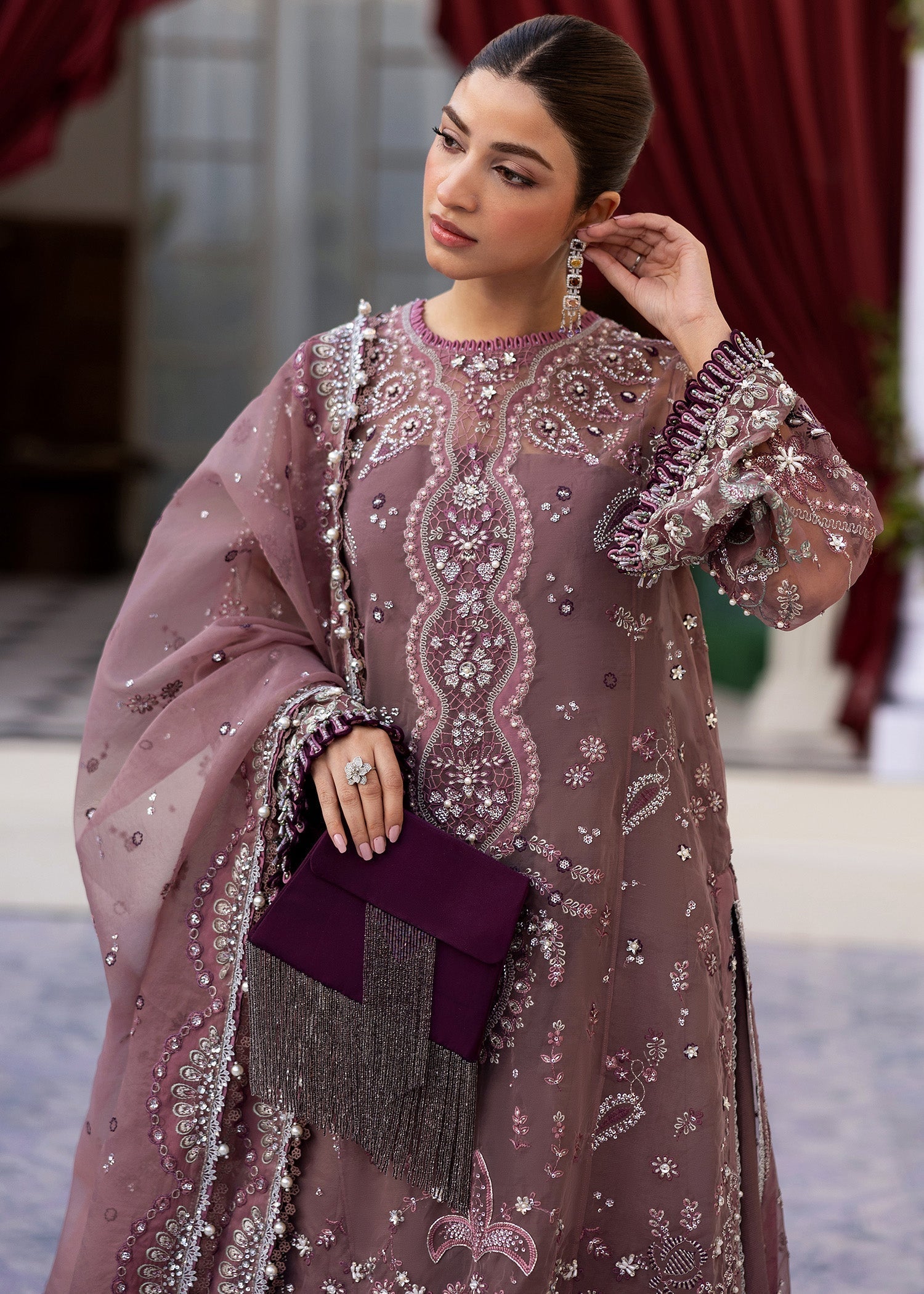 organza Unstitched in Purple, mauve