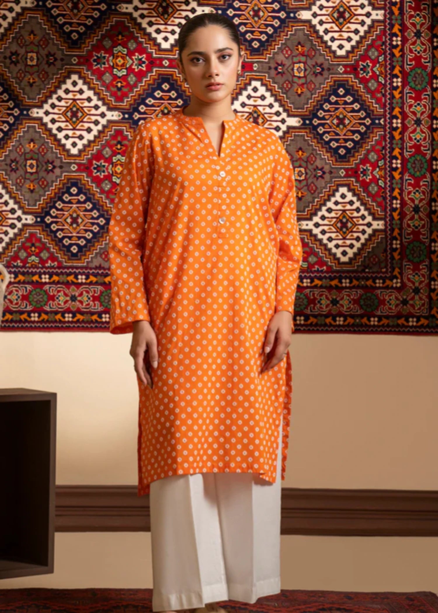 lawn Kurti in Orange