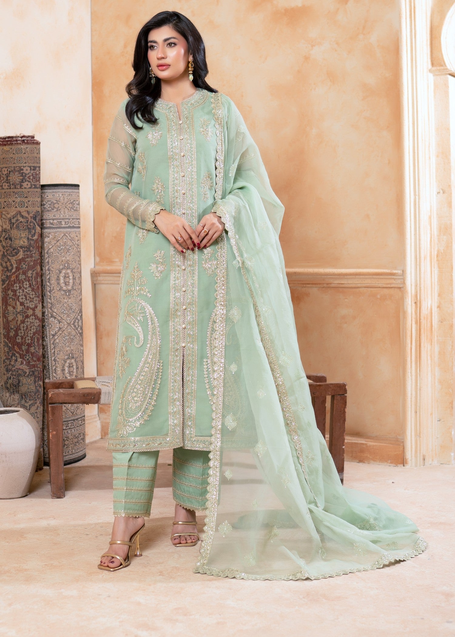 organza Kurta Set in Mint green