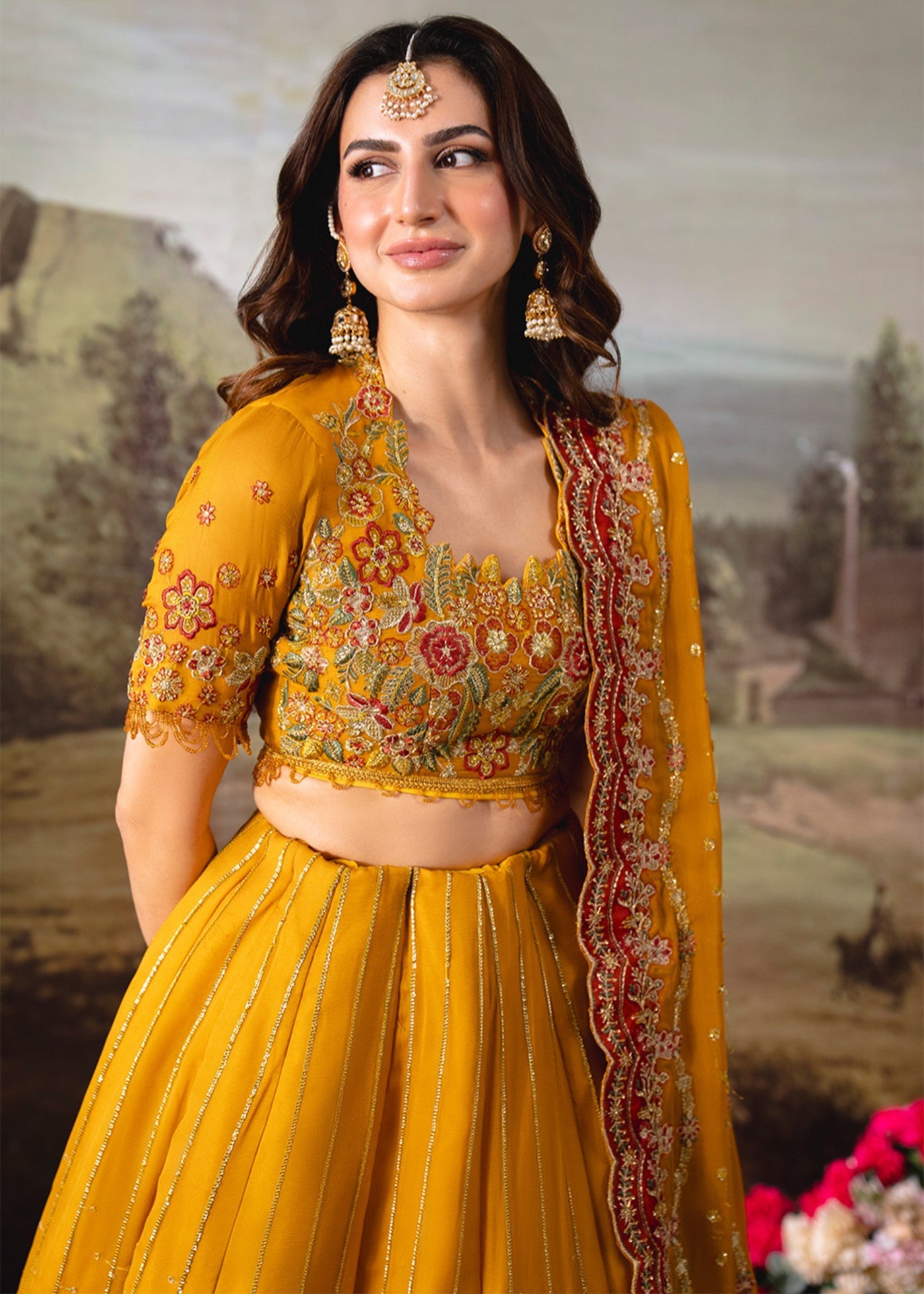 chiffon Lehenga in Mustard