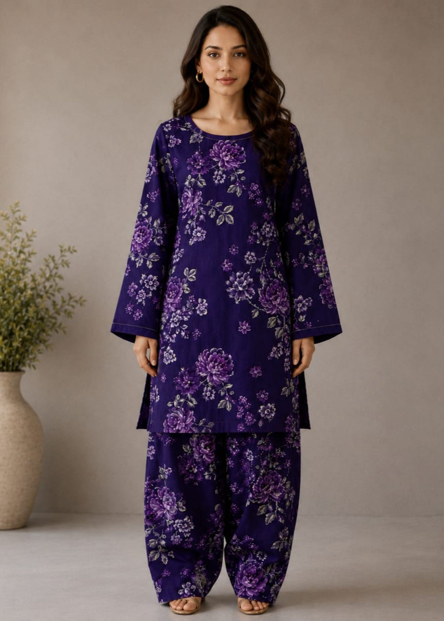 grip Kurta Set in Purple