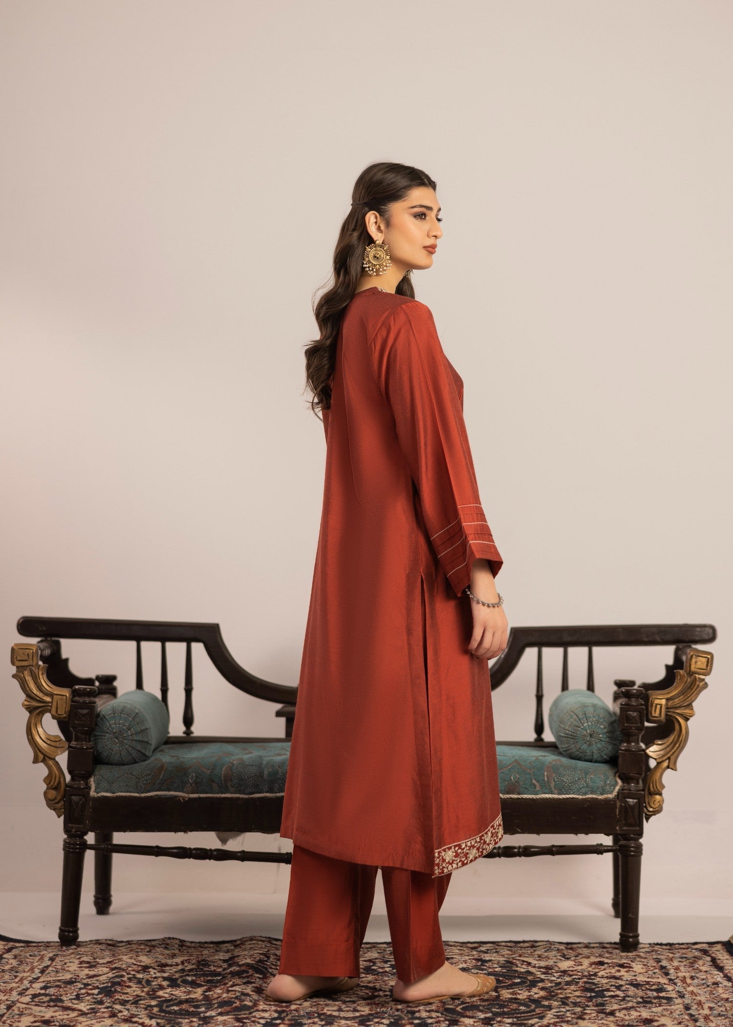 chambray Kurta Set in Orange