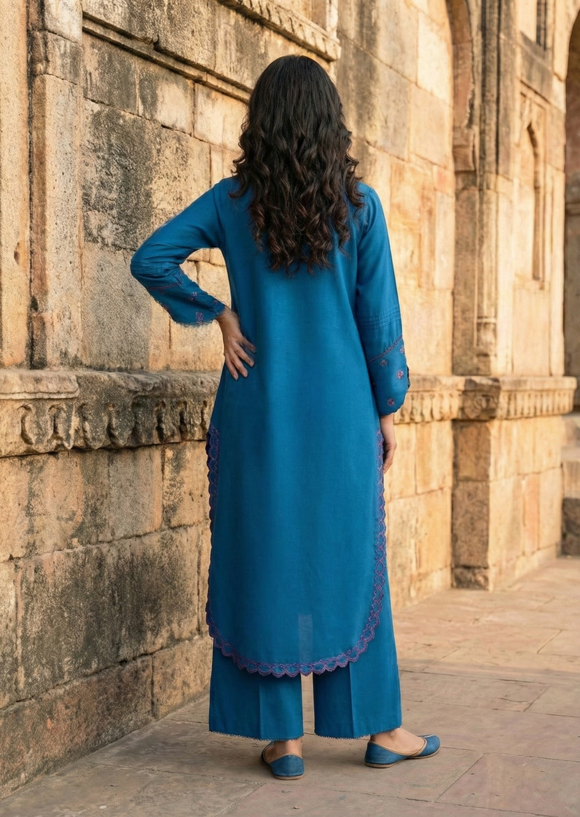 fine khaddar Kurta Set in Azure
