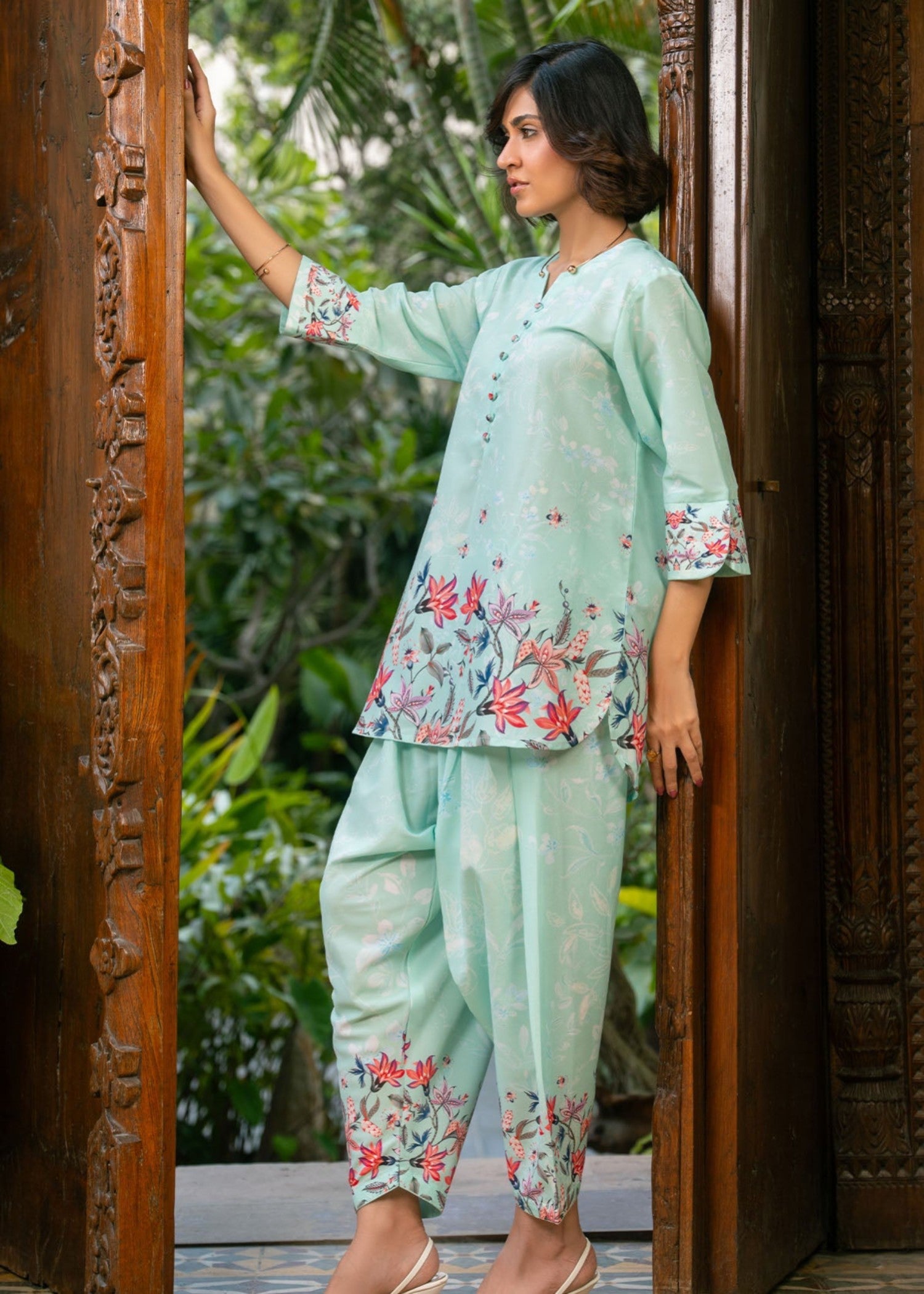 poly lawn Co Ord Sets in Mint green