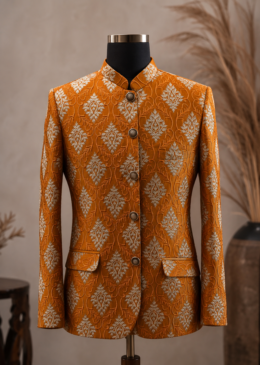 raw silk Prince Coat in Rust orange