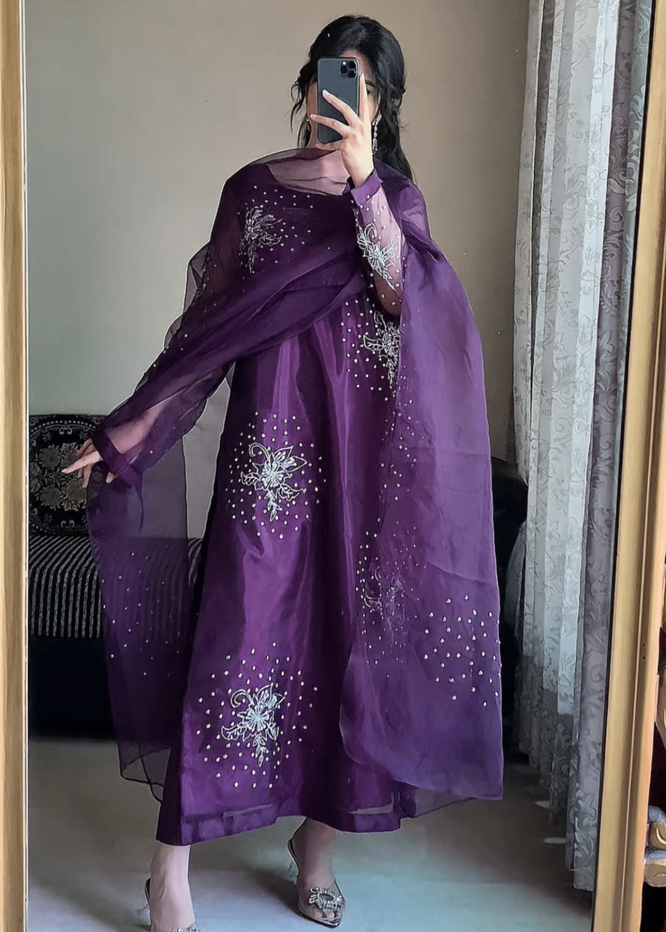 kattan silk Kurta Set in Plum purple