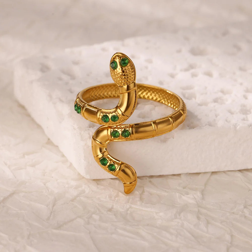 Gold Stainless Steel Snake Rings for Women - Vintage Animal Aesthetic Jewelry