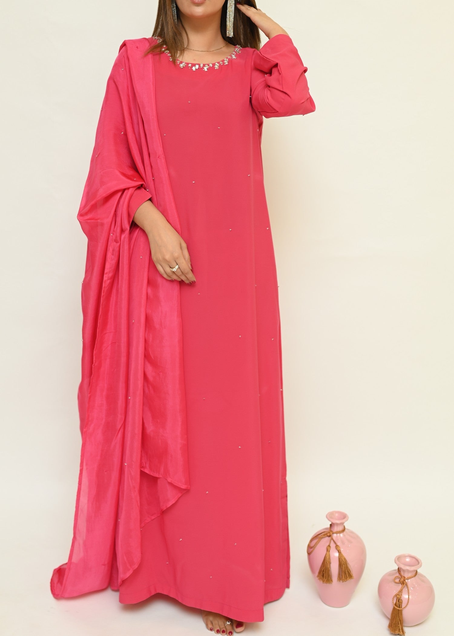 polyester crepe Kaftan in Bubblegum pink