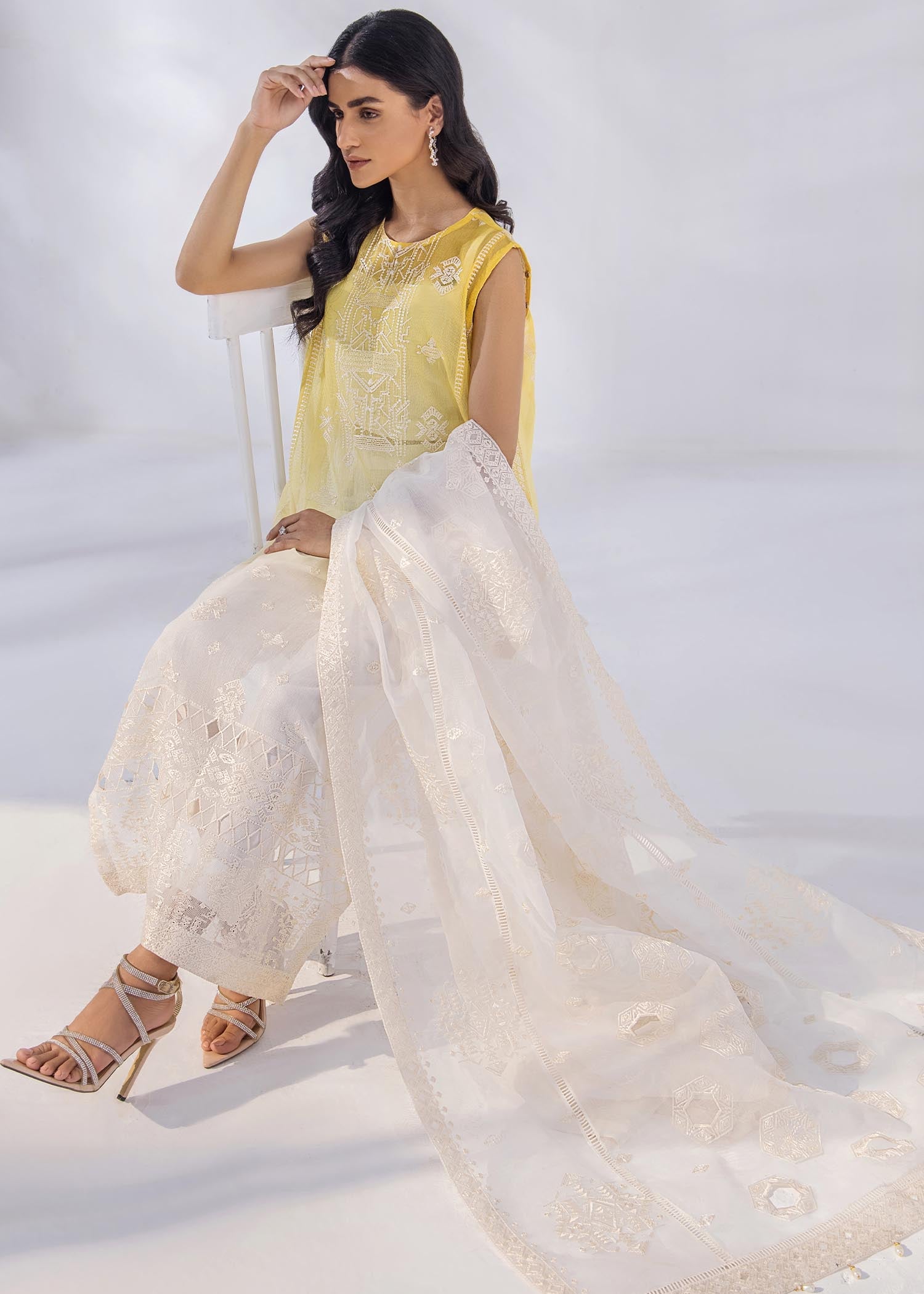 khaddi net Kurta Set in Yellow