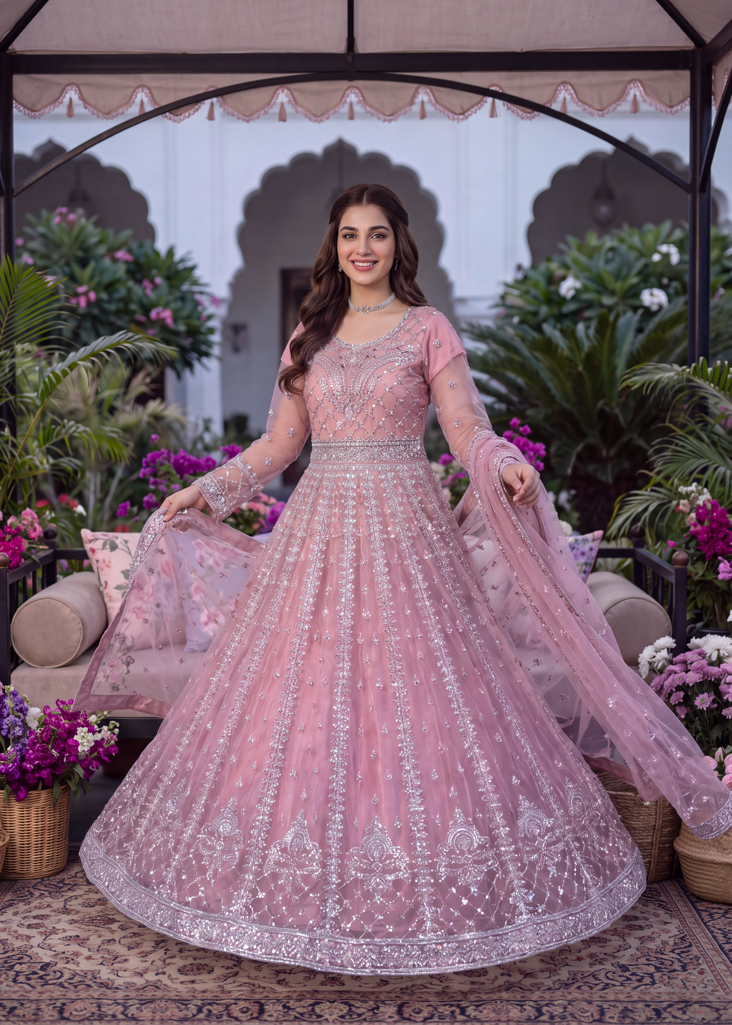 net Pishwas in Blush pink
