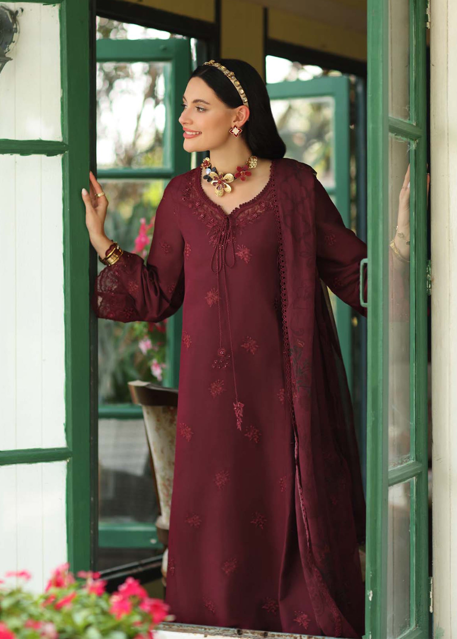 lawn Unstitched in Burgundy