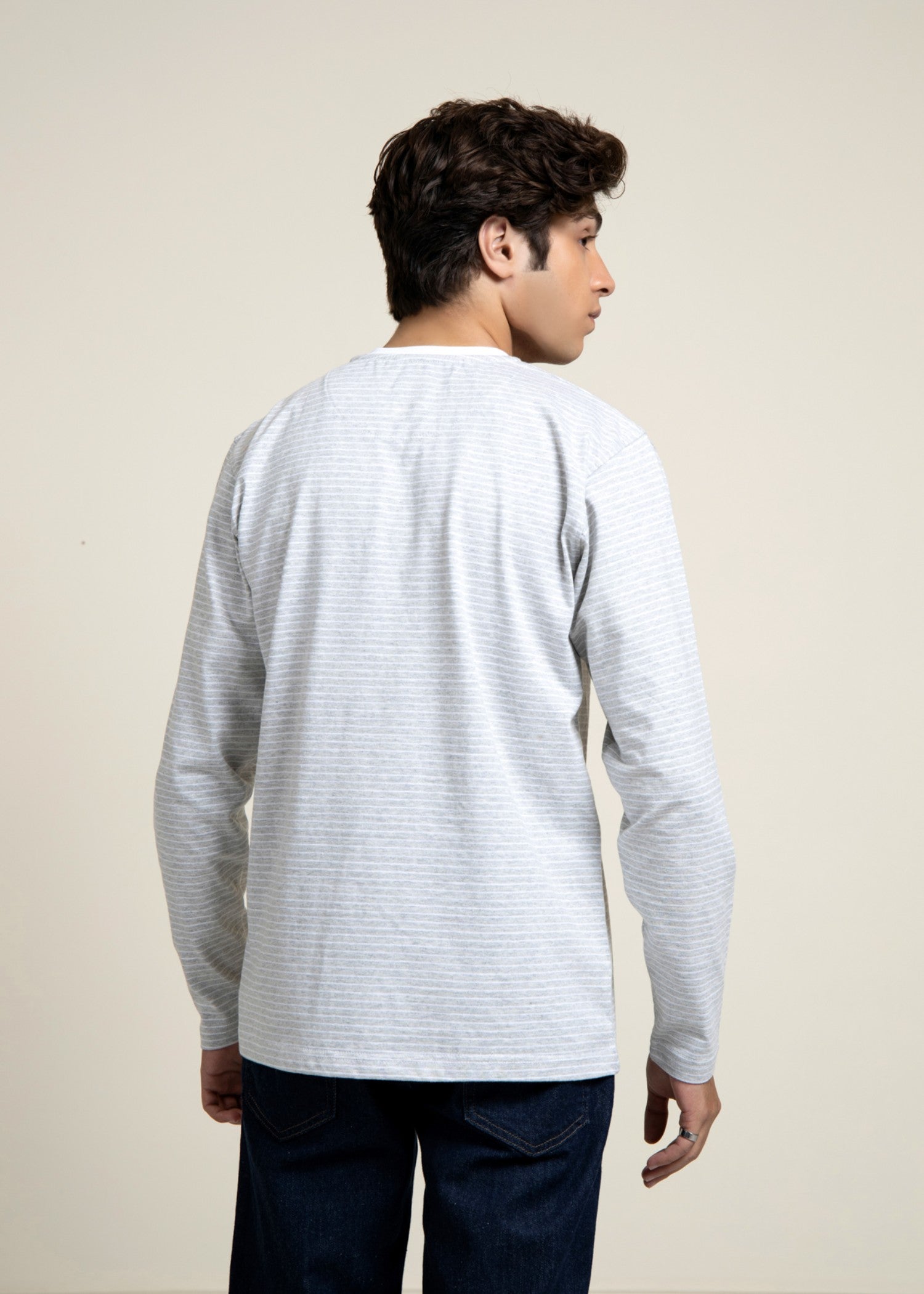 cotton jersey T Shirt in Light grey, white