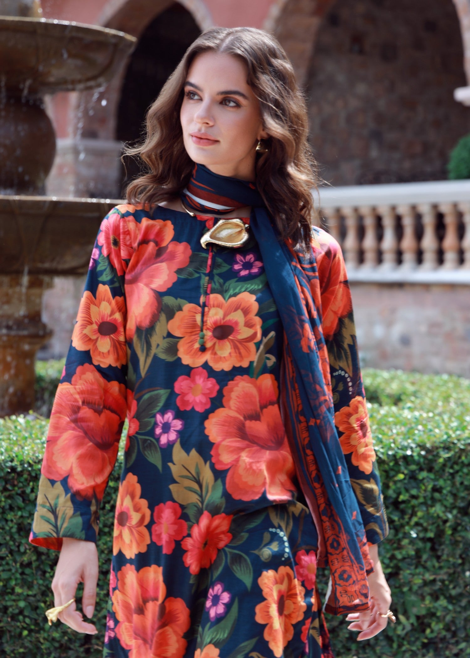 lawn Sharara in Orange, pumpkin orange