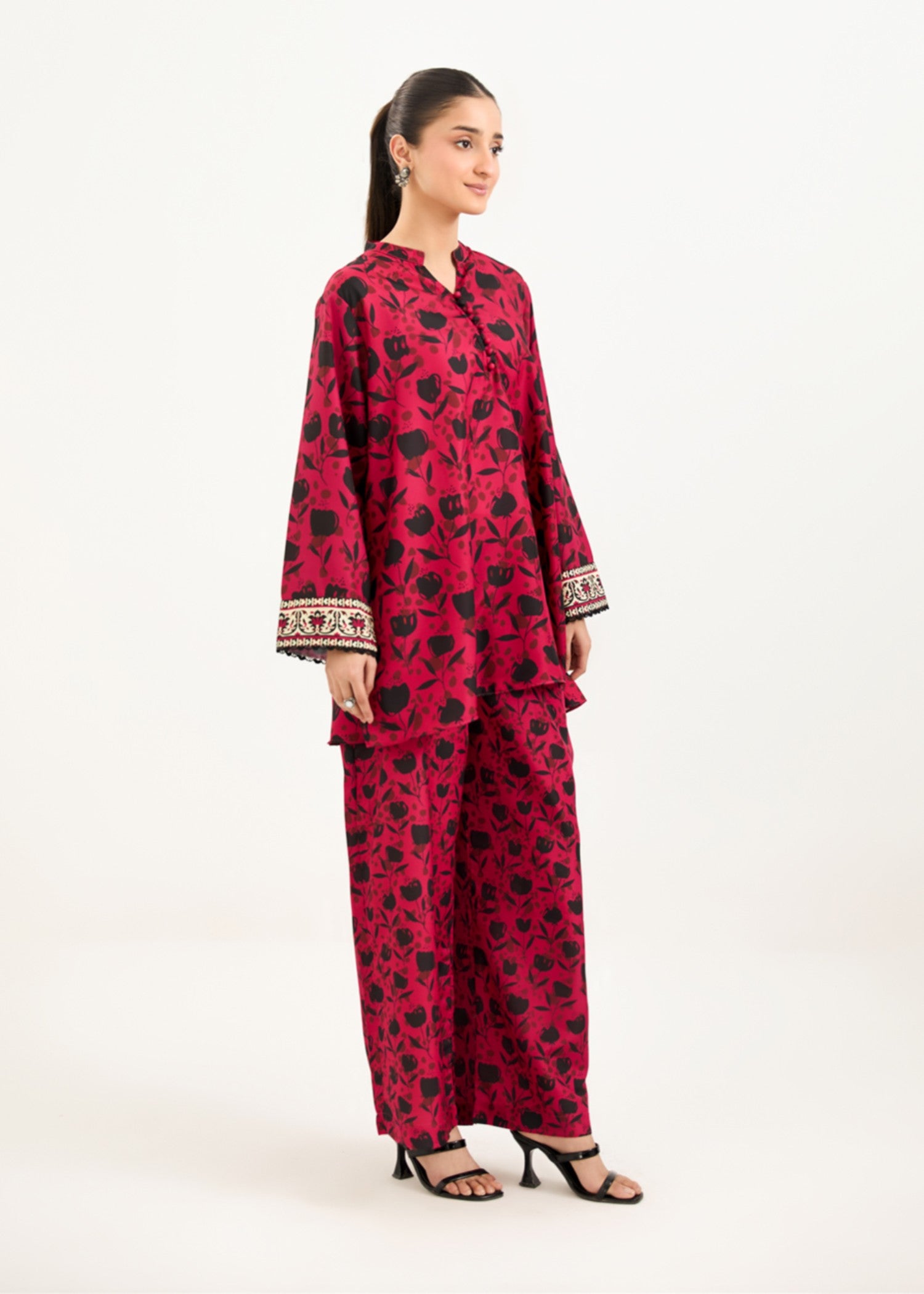 silk finish lawn Co ord Sets in Cardinal red