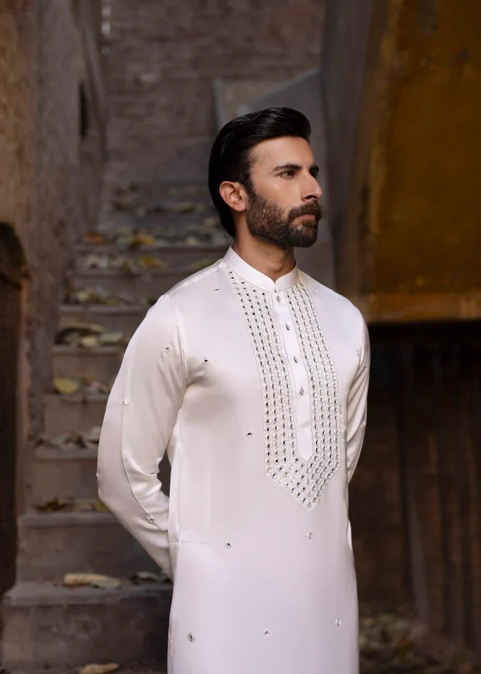 cotton silk Kurta Set in White