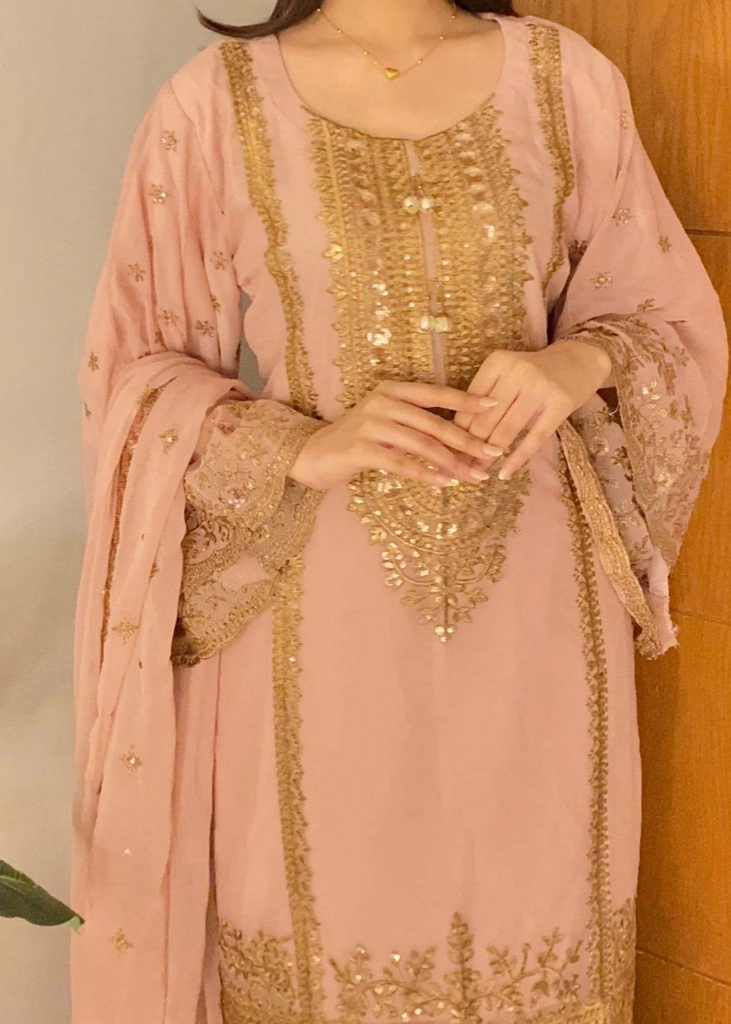 chiffon Gharara in Tea rose pink