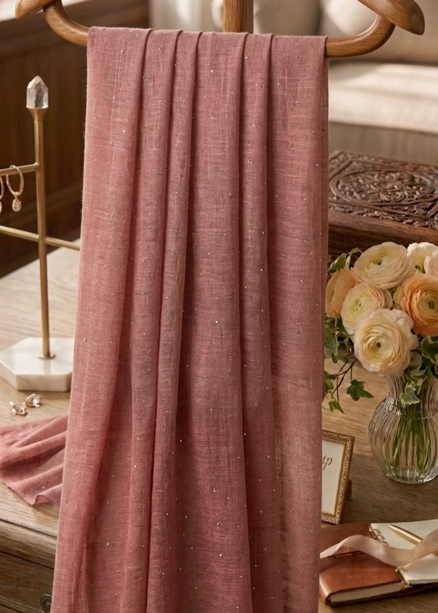slub lawn Hijab in Indian pink