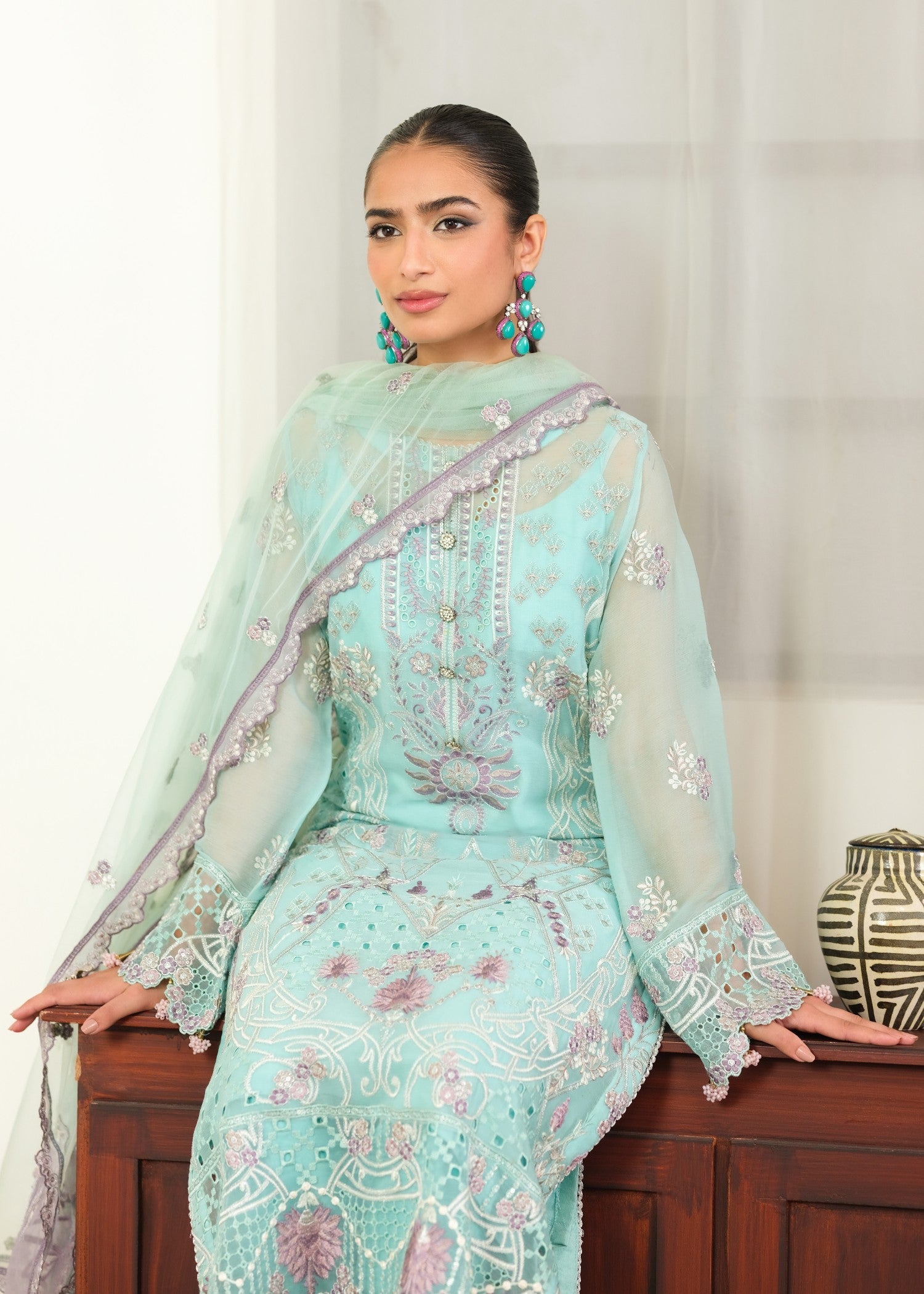 chiffon Kurta Set in Electric blue