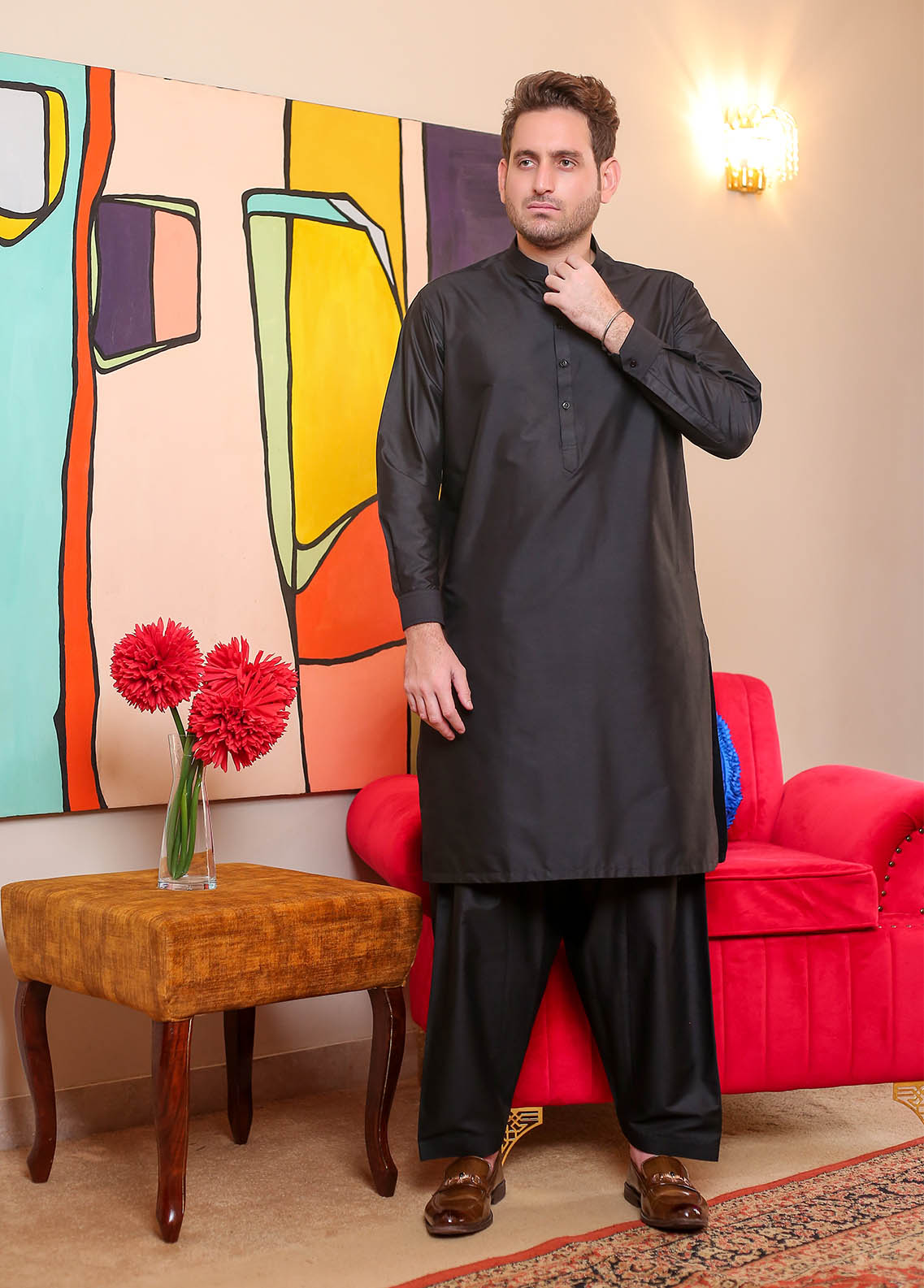 cotton silk Shalwar Kameez in Black