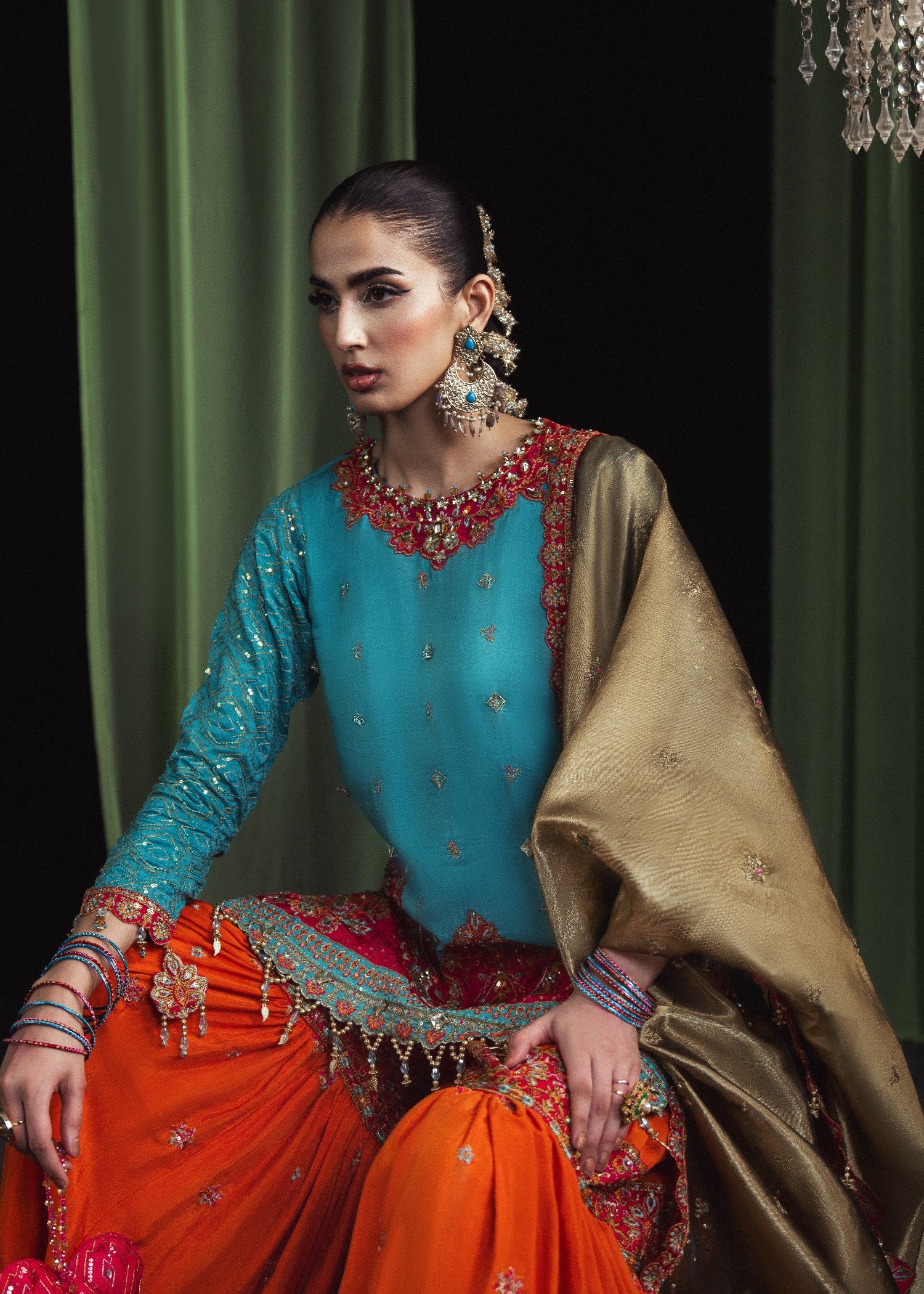 tussar silk Gharara in Sky blue