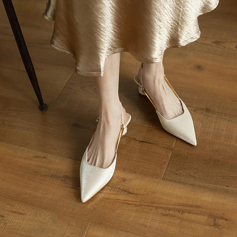 French Satin Temperament Low Heel Toe Sandals - Vintage Elegance Redefined"