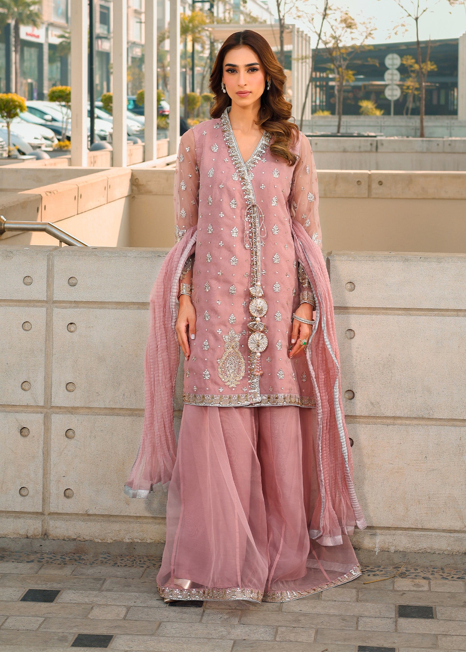 viscose Angrakha in Tea rose pink