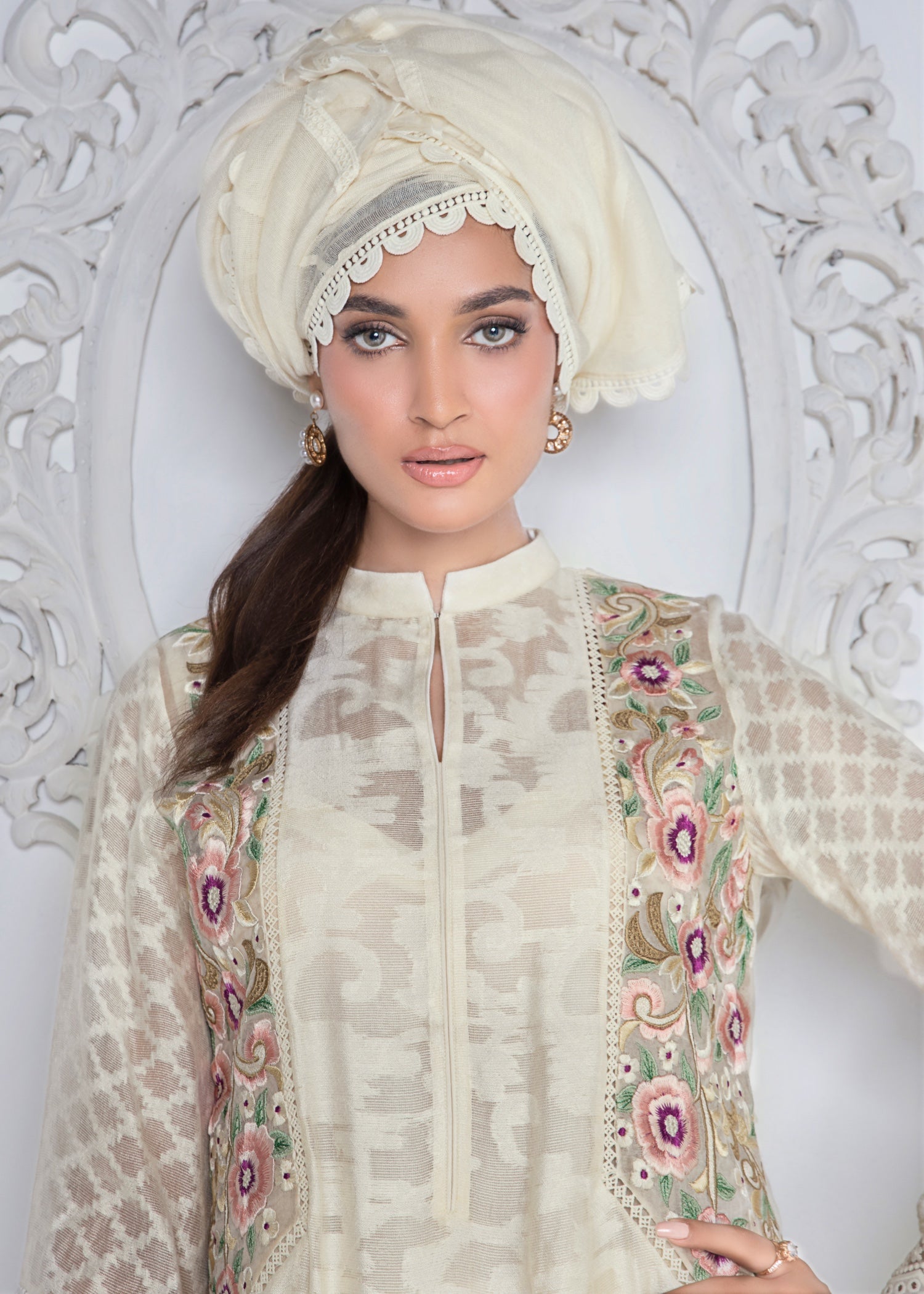 khaddi net Kurti in Ivory