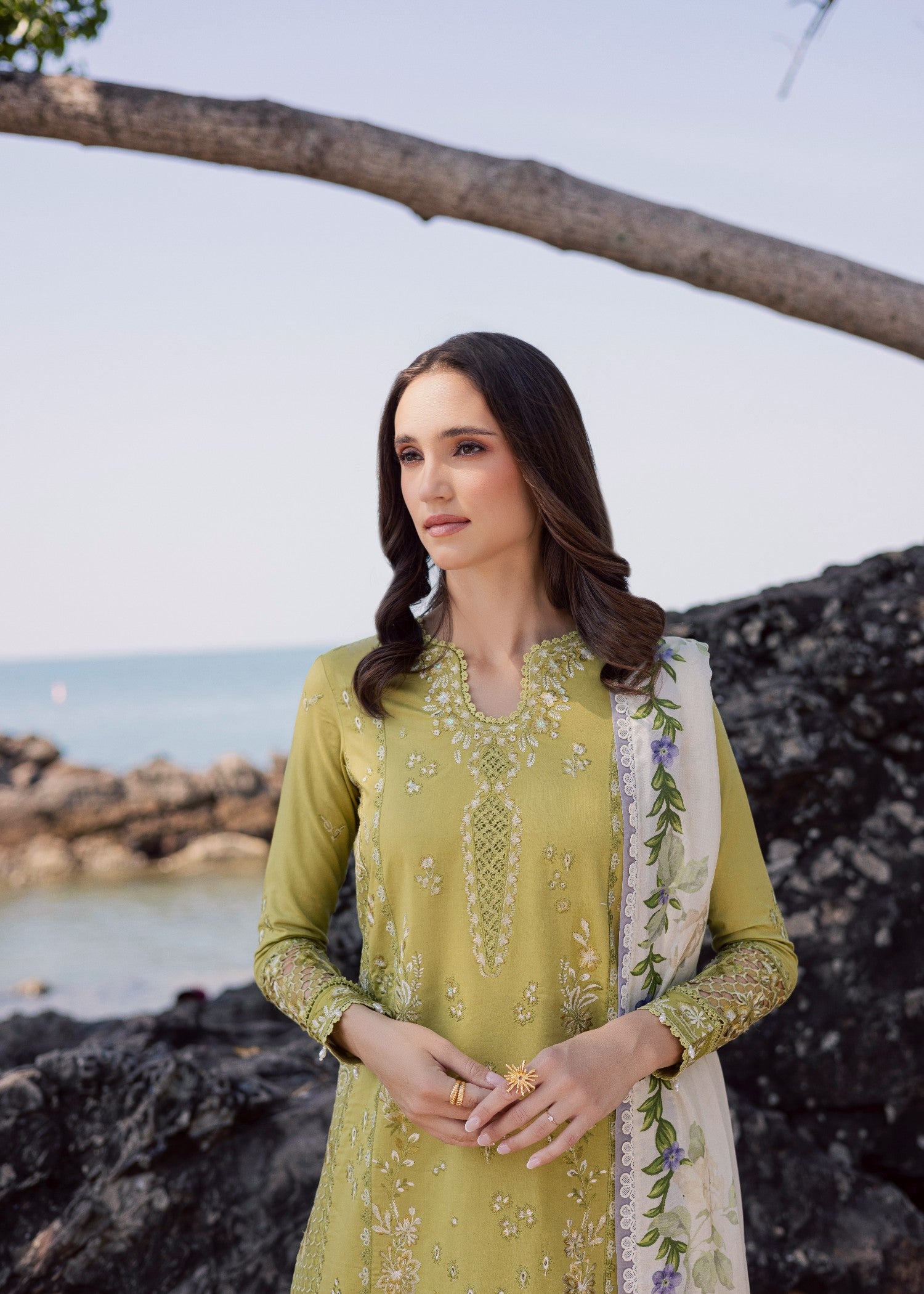 lawn cotton Kurta Set in Apple green