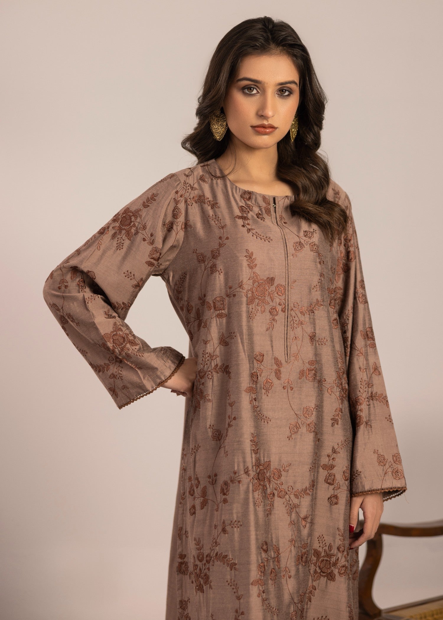 chambray Kurta Set in Brown