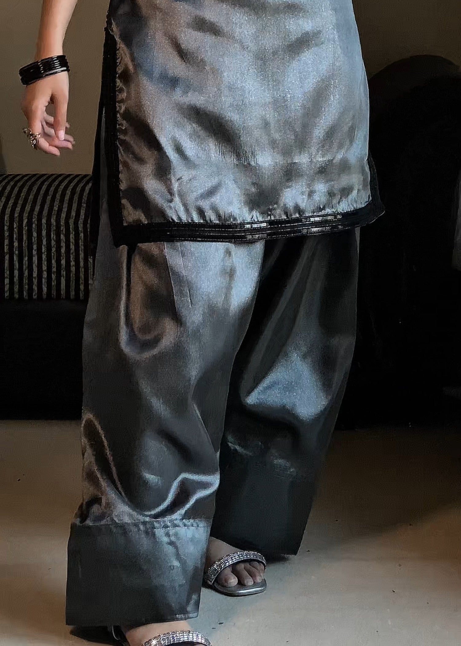 tissue silk Kurta Set in Charcoal black