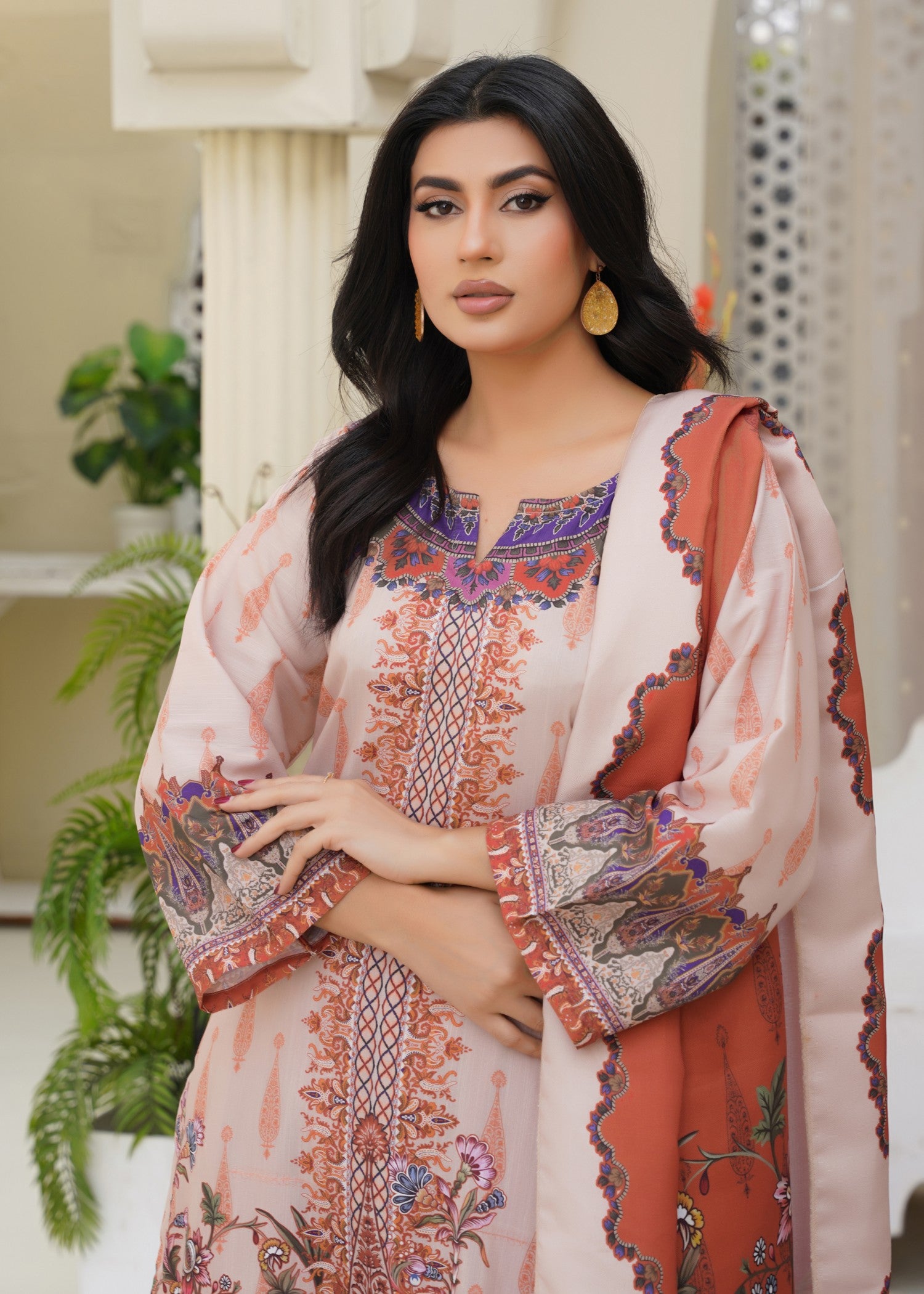 raw silk Kurta Set in Champagne, burnt orange