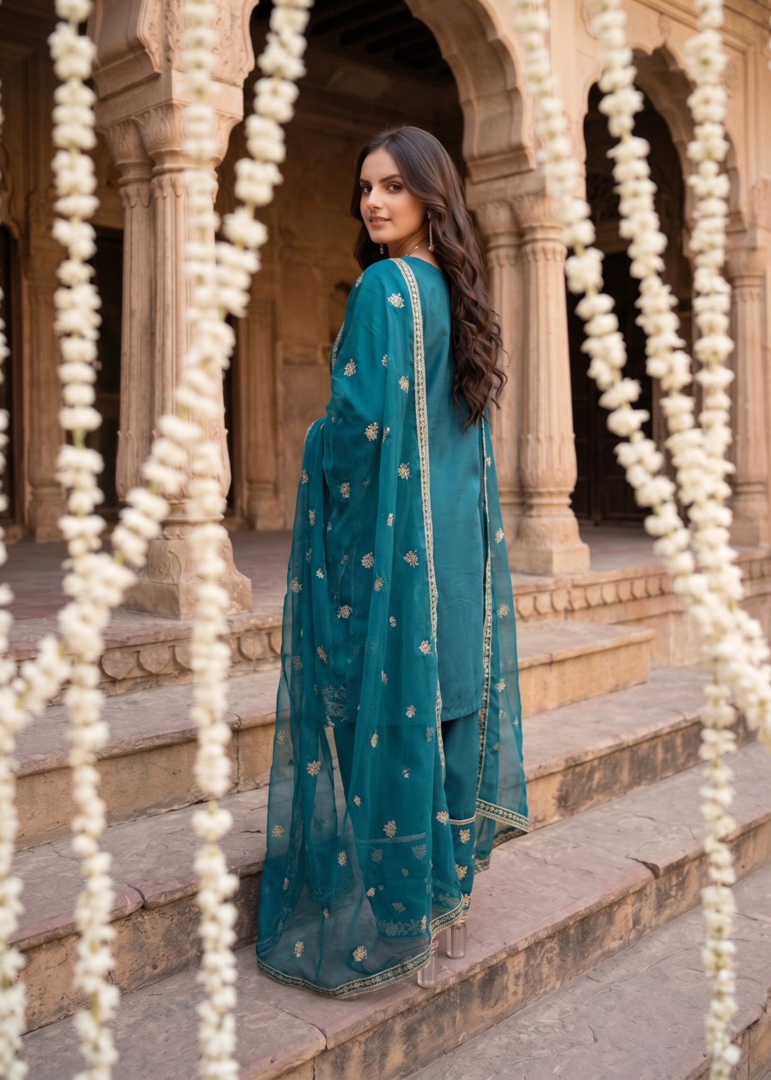 kattan silk Kurta Set in Teal