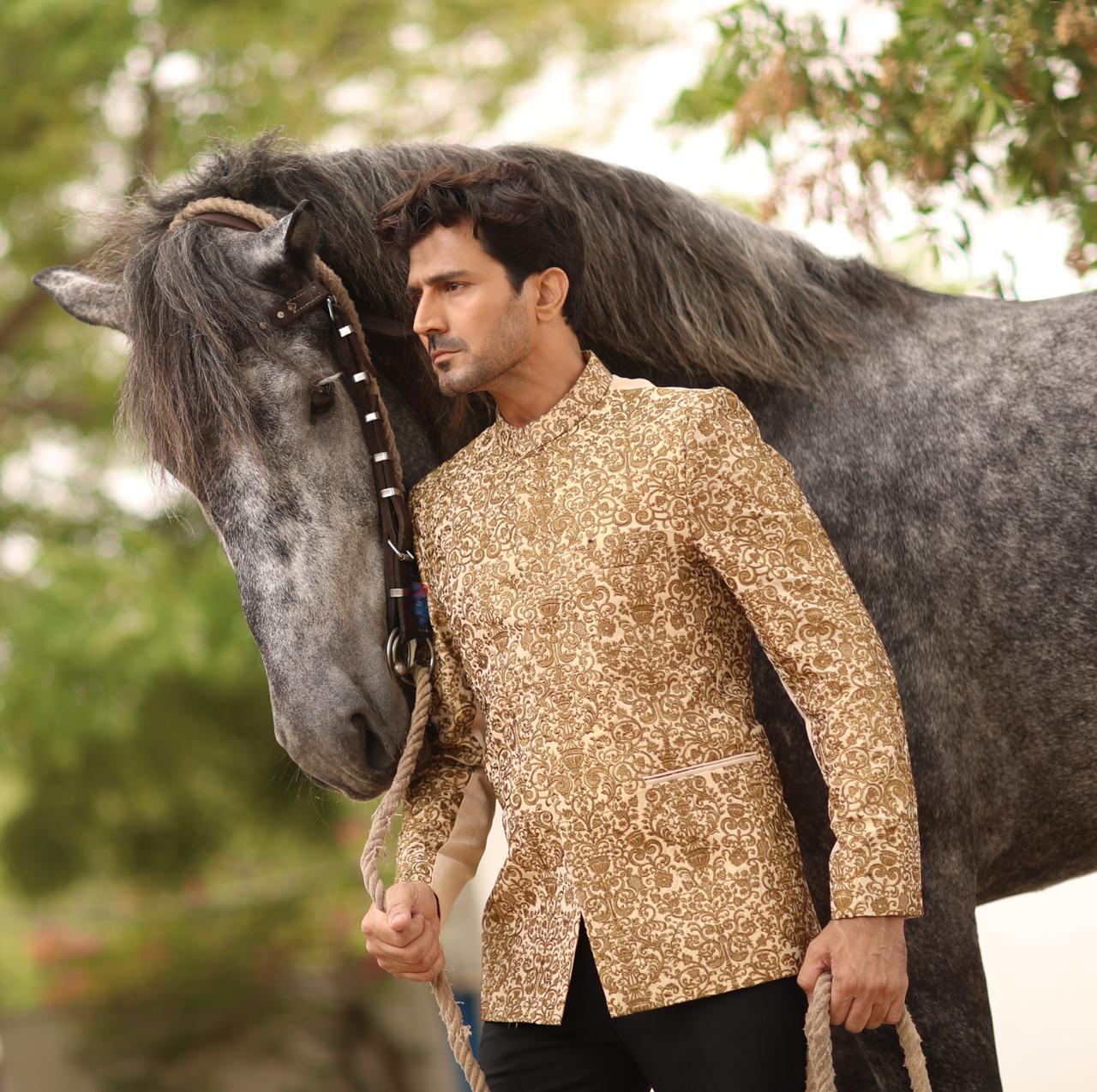 cotton silk Prince Coat in Beige