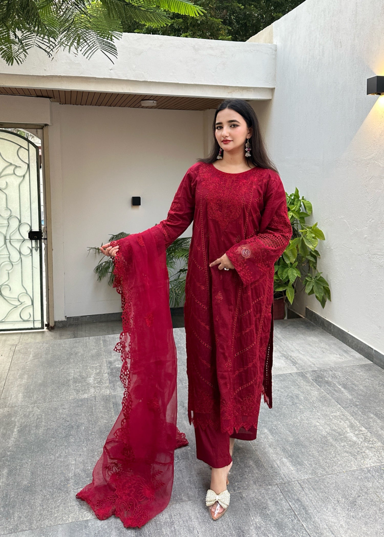 lawn Kurta Set in Venetian red