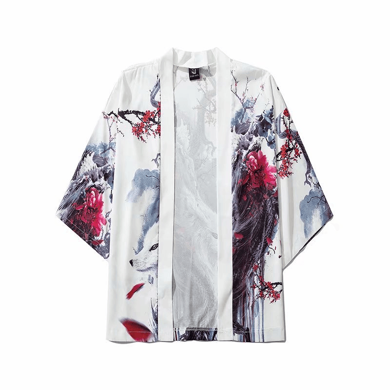 Source Japanese Ukiyo-E Road Robe Kimono Three-Quarter Sleeve Loose Unbuttoned Trendy Cloak Shirt Jacket