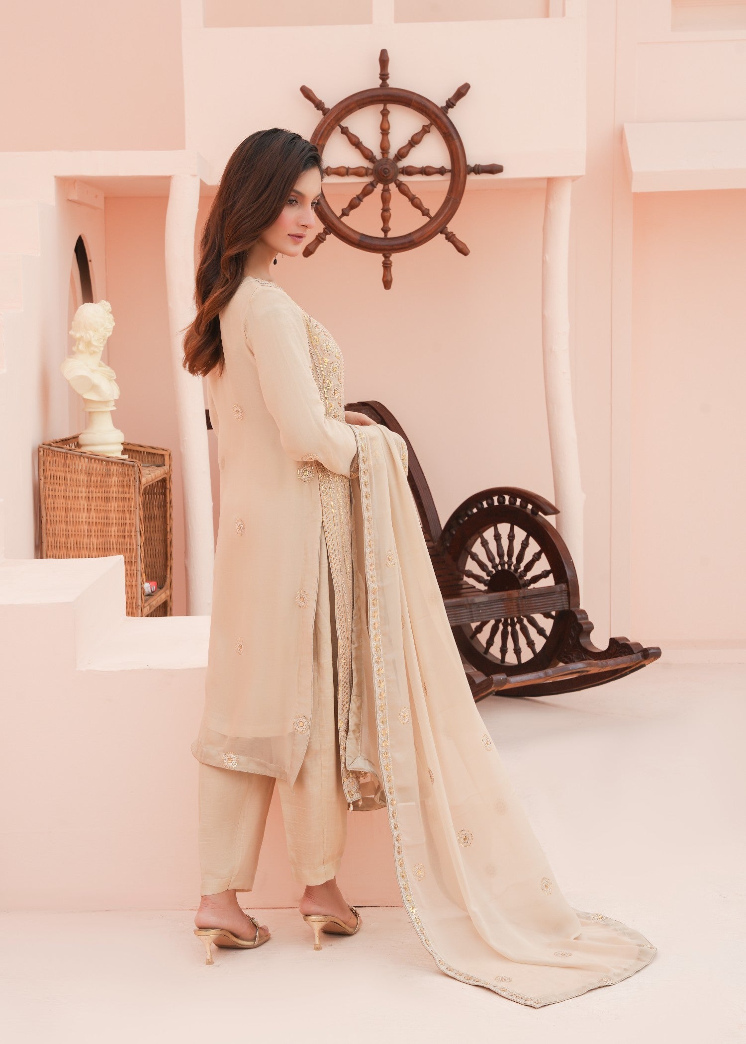 chiffon Kurta Set in Cream