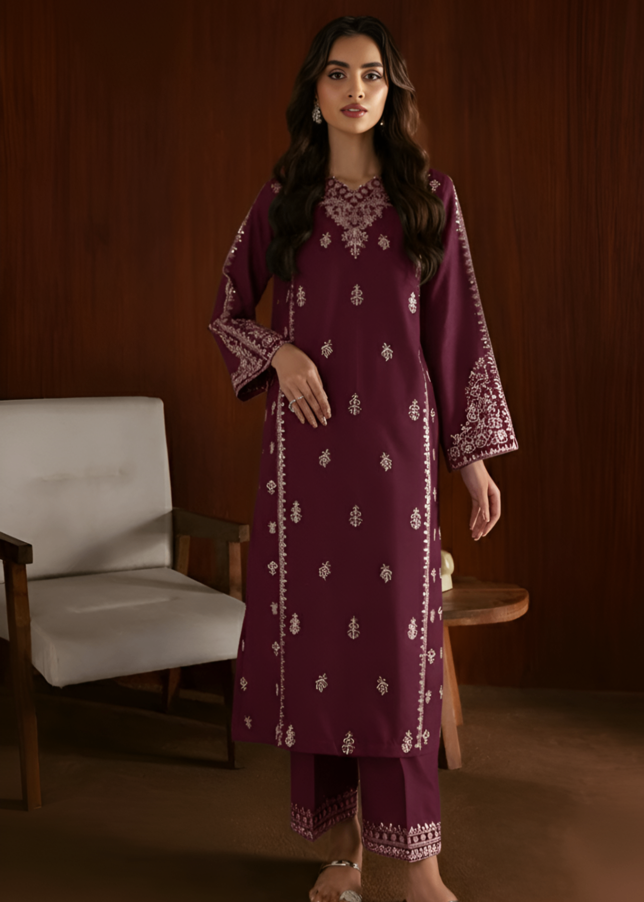 linen Kurta Set in Wine