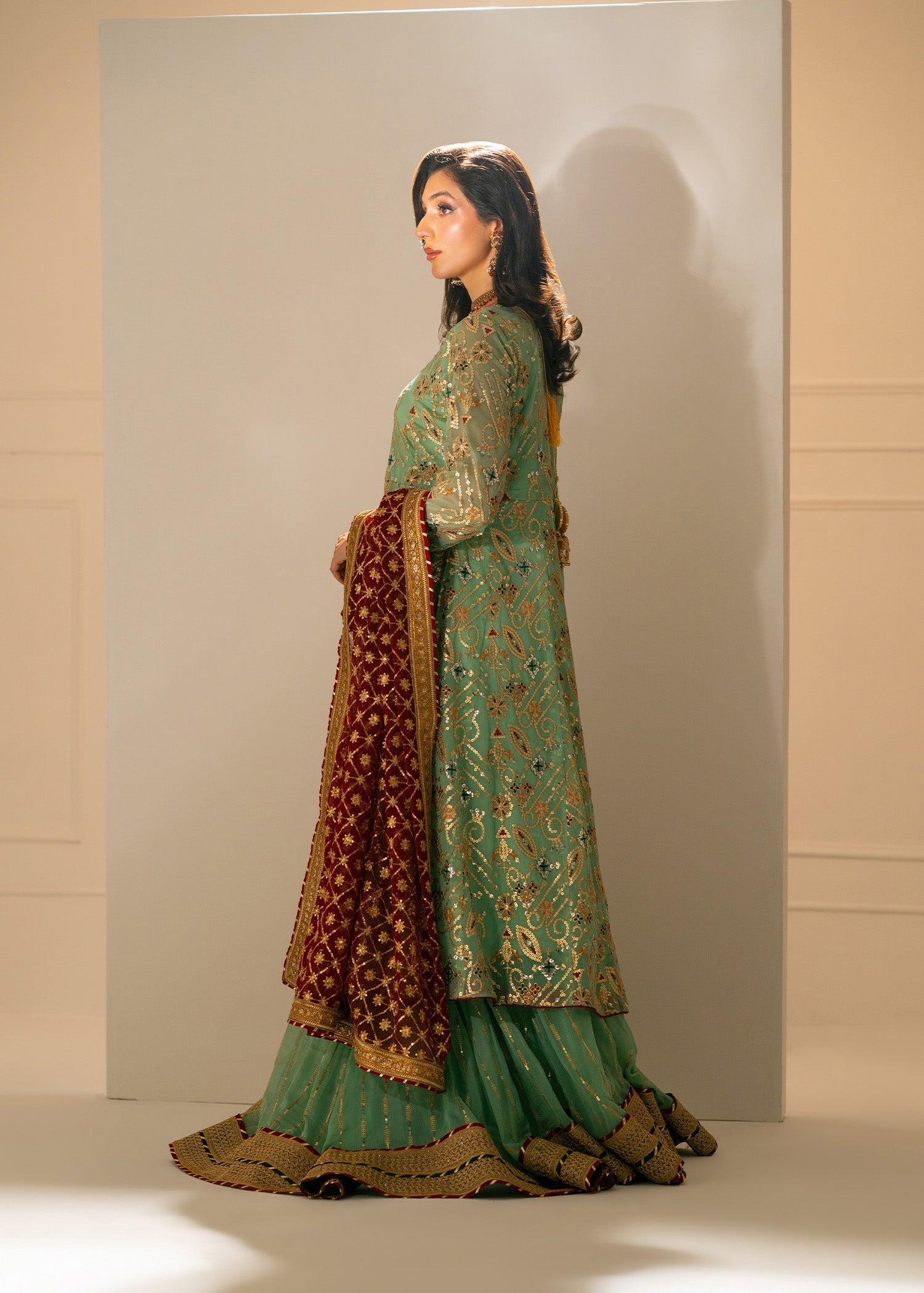 chiffon Lehenga in Pastel green