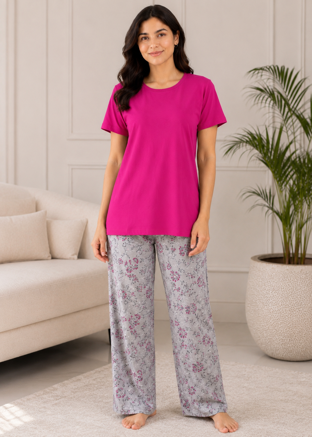 single jersey knit T Shirt in Hot pink