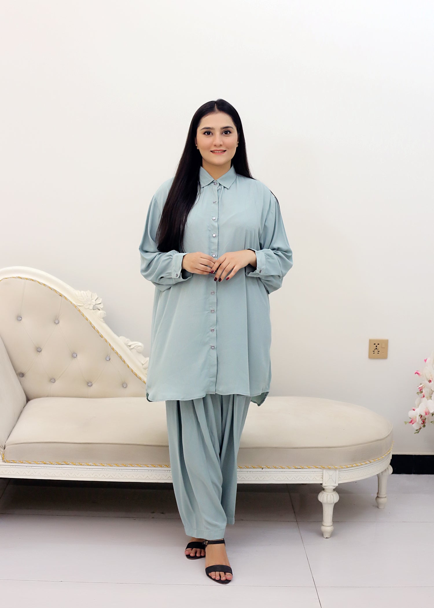 silk georgette Co ord Sets in Frost blue