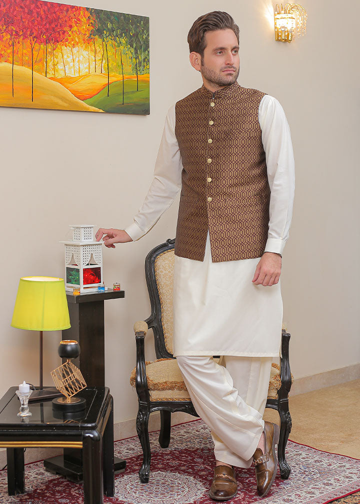 jamawar Waistcoat in Bronze orange