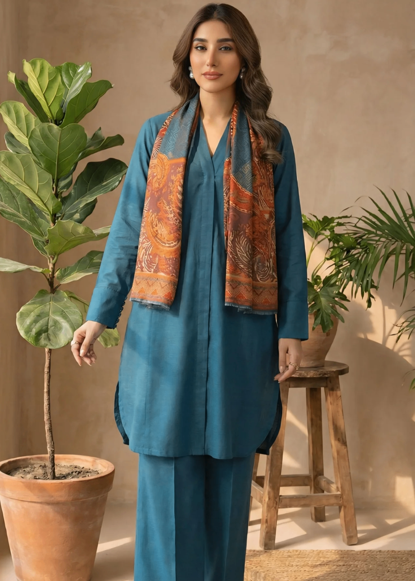 dhanak Kurta Set in Ocean blue