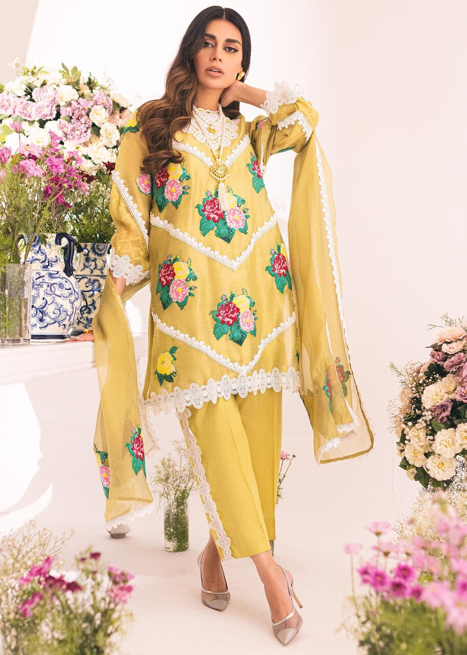 khaddi net Kurta Set in Key lime