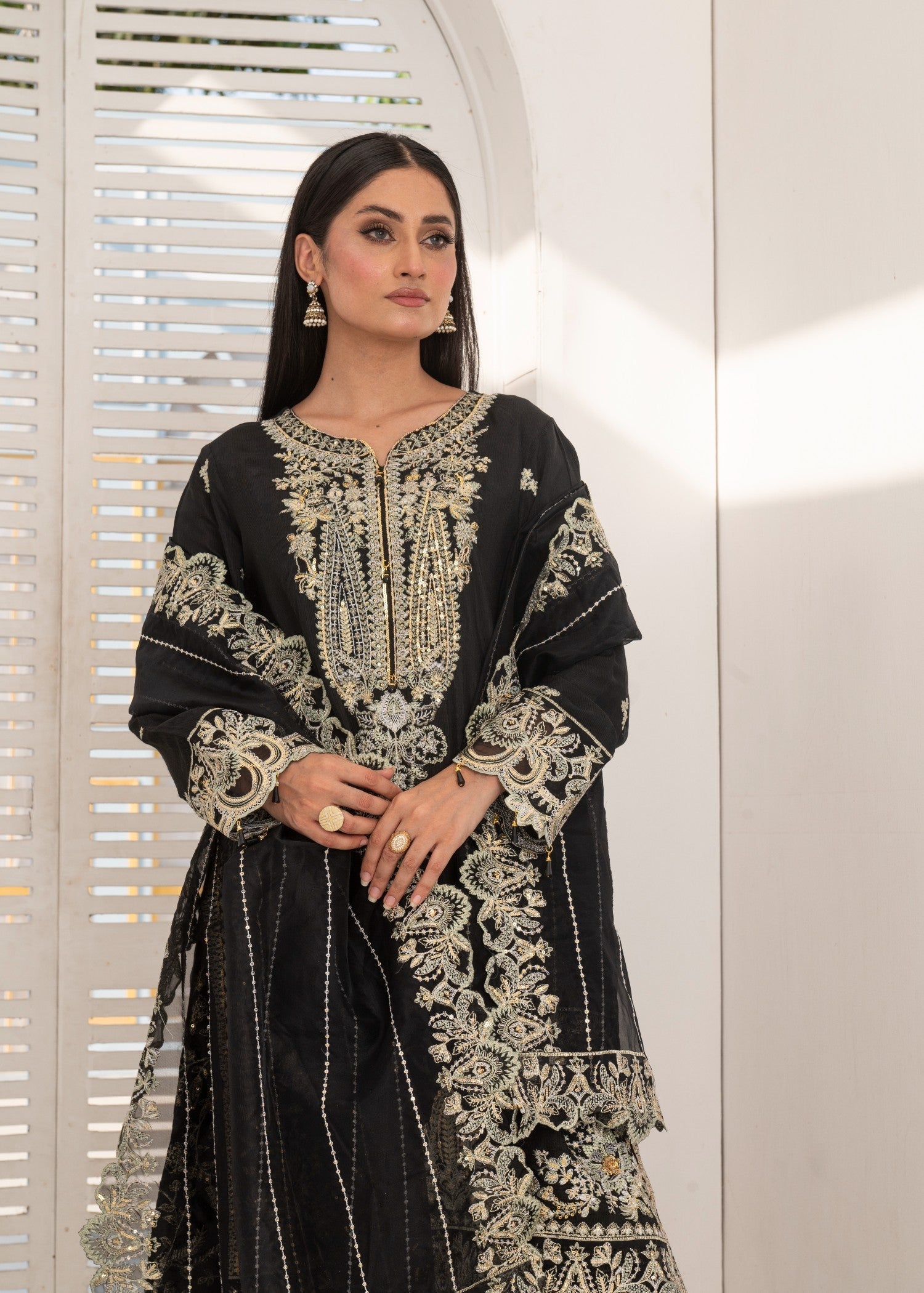 pk raw silk Sharara in Black