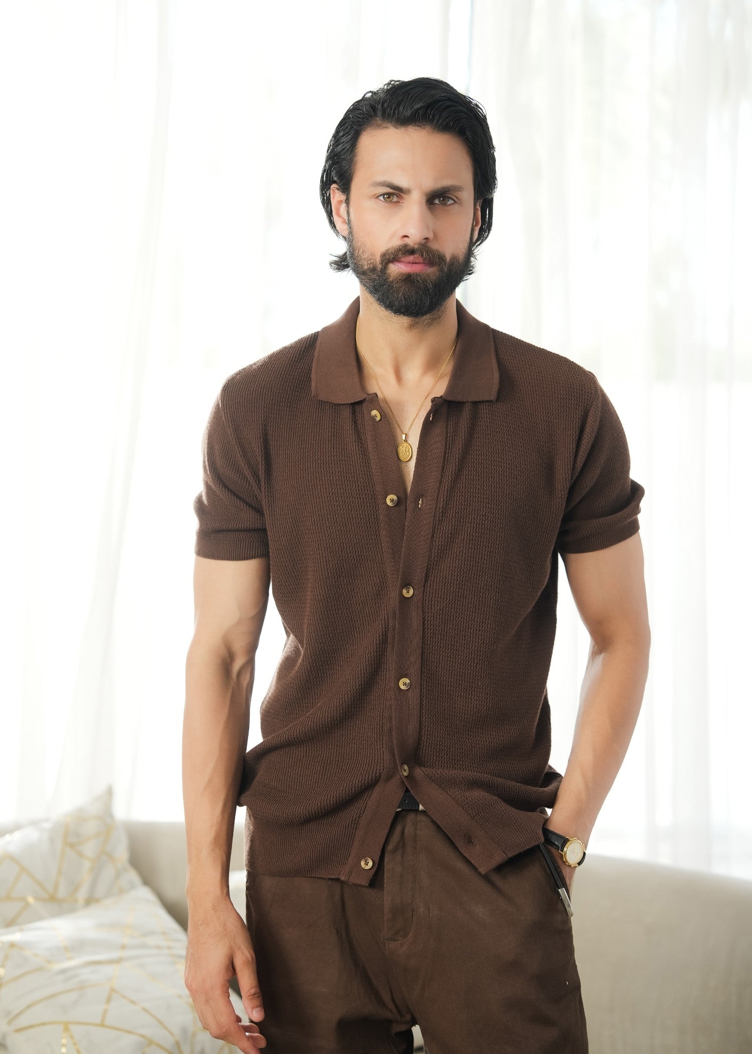 cotton Casual Shirt in Maple brown