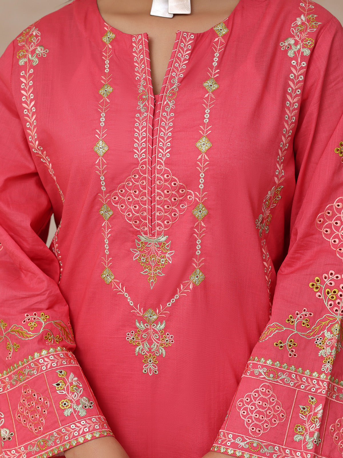 injected slub Kurta Set in Tomato red