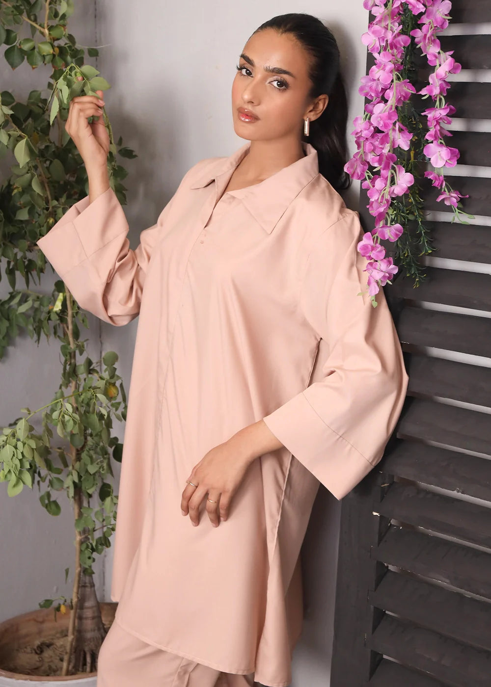 polyester Co Ord Sets in Peach pink