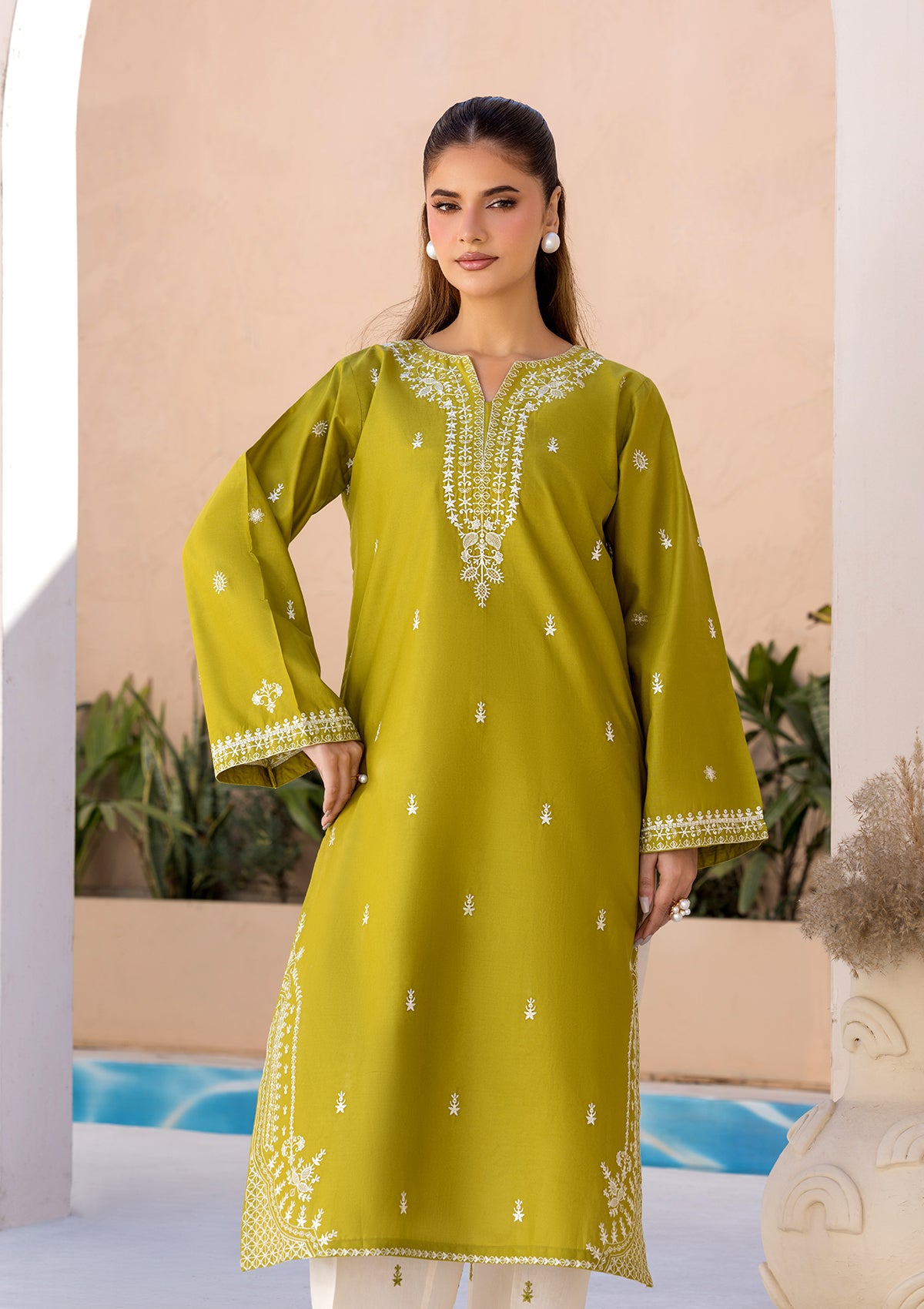 cotton Kurta Set in Olive green