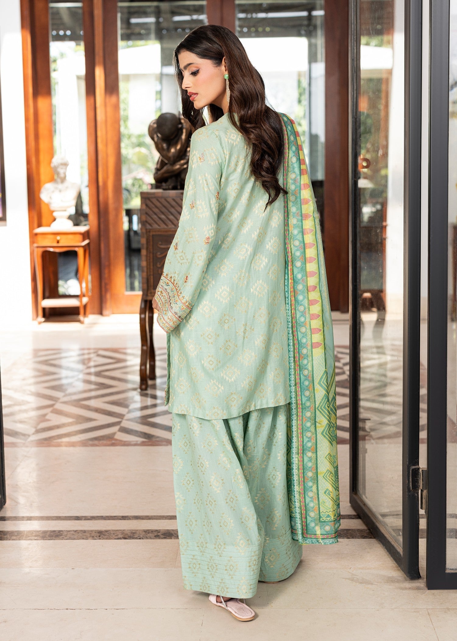 jacquard Kurta Set in Light cyan